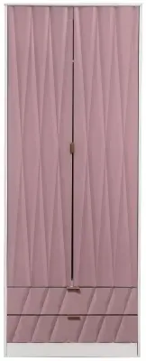 Diamond 2 Door 2 Drawer Tall Wardrobe - Pink, White image