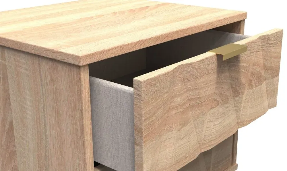 Diamond 2 Drawer Bedside Cabinet with Hairpin Legs - Oak