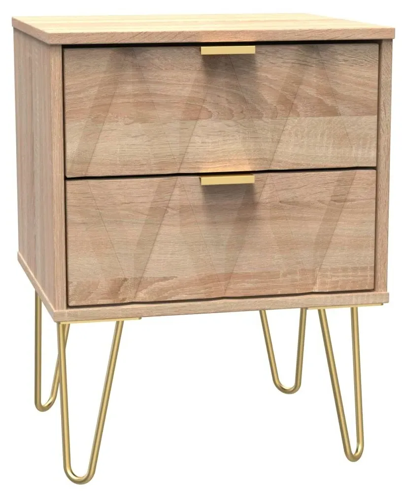 Diamond 2 Drawer Bedside Cabinet with Hairpin Legs - Oak