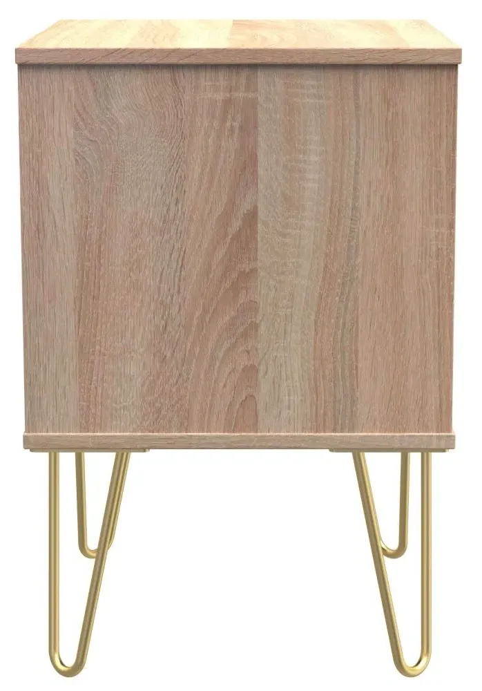 Diamond 2 Drawer Bedside Cabinet with Hairpin Legs - Oak