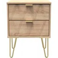 Diamond 2 Drawer Bedside Cabinet with Hairpin Legs - Oak
