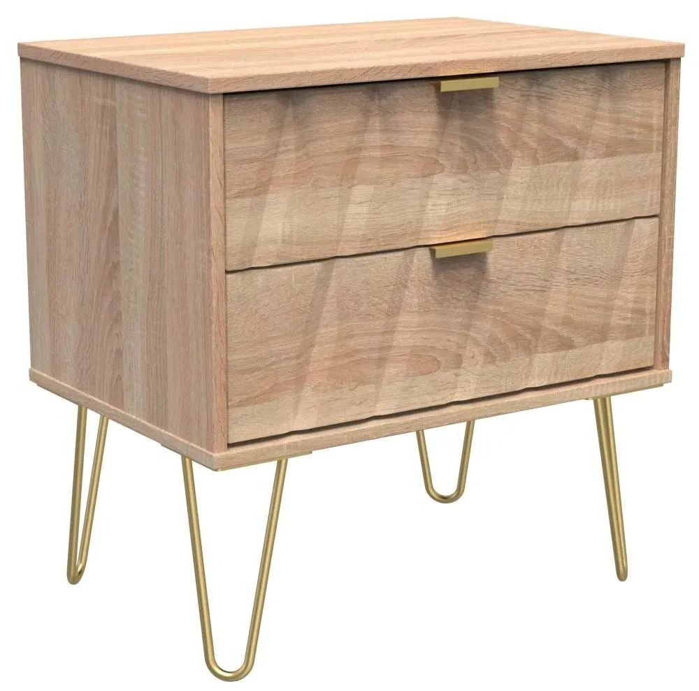 Diamond 2 Drawer Bedside Cabinet with Hairpin Legs - Oak