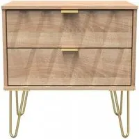 Diamond 2 Drawer Bedside Cabinet with Hairpin Legs - Oak