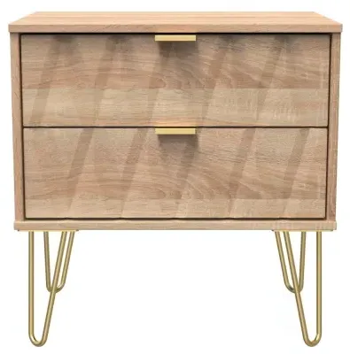 Diamond 2 Drawer Bedside Cabinet with Hairpin Legs - Oak image