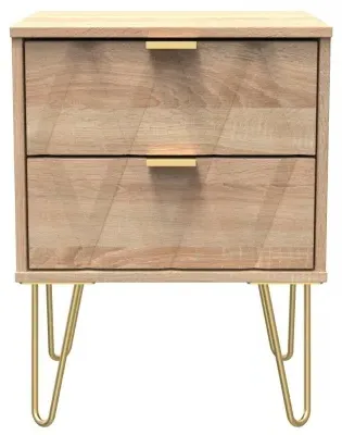 Diamond 2 Drawer Bedside Cabinet with Hairpin Legs - Oak image