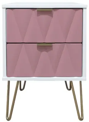 Diamond 2 Drawer Bedside Cabinet with Hairpin Legs - Pink, White