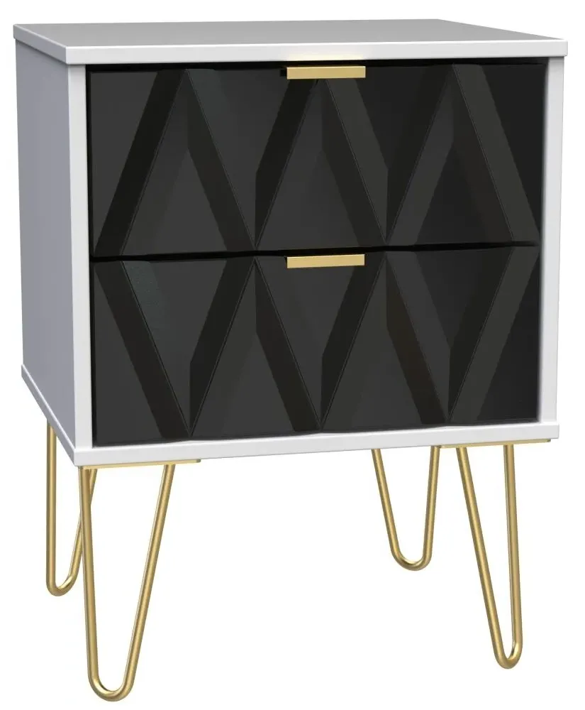 Diamond 2 Drawer Bedside Cabinet with Hairpin Legs - White