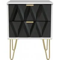Diamond 2 Drawer Bedside Cabinet with Hairpin Legs - White