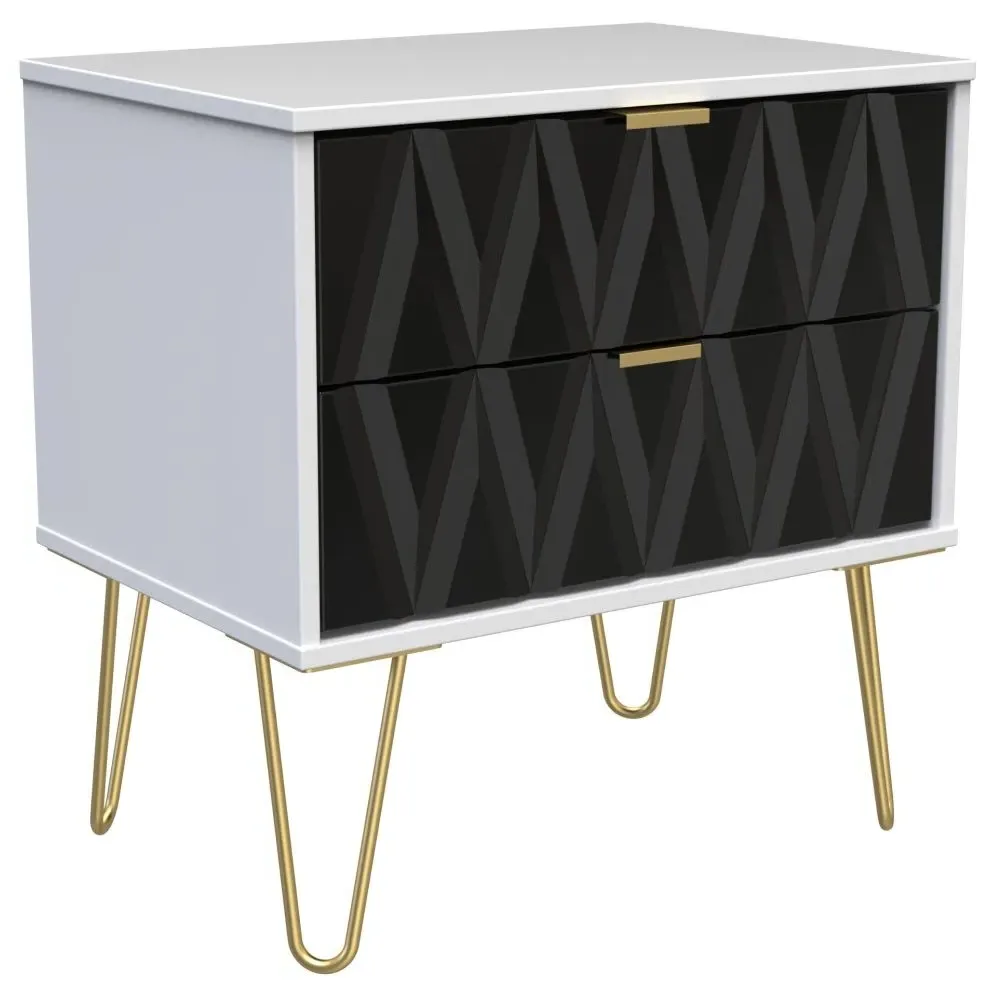 Diamond 2 Drawer Bedside Cabinet with Hairpin Legs - White