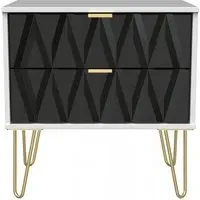 Diamond 2 Drawer Bedside Cabinet with Hairpin Legs - White