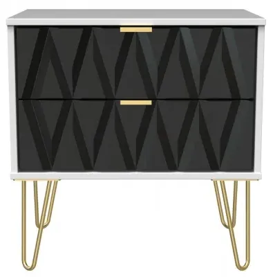 Diamond 2 Drawer Bedside Cabinet with Hairpin Legs - White