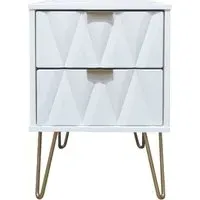Diamond 2 Drawer Bedside Cabinet with Hairpin Legs - White