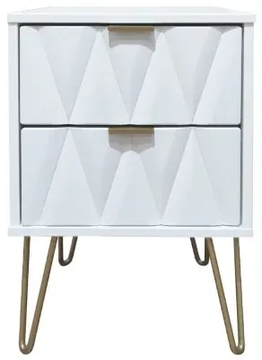 Diamond 2 Drawer Bedside Cabinet with Hairpin Legs - White