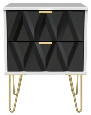 Diamond 2 Drawer Bedside Cabinet with Hairpin Legs - White image