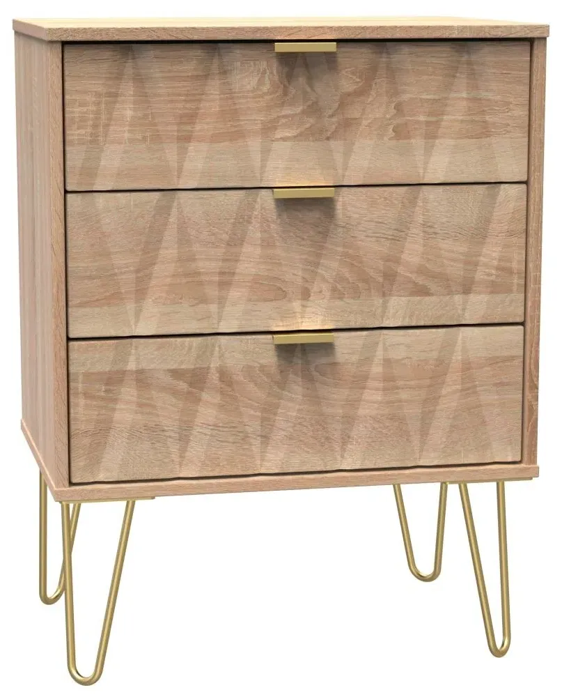Diamond 3 Drawer Midi Chest with Hairpin Legs - Bardolino Oak
