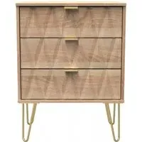 Diamond 3 Drawer Midi Chest with Hairpin Legs - Bardolino Oak
