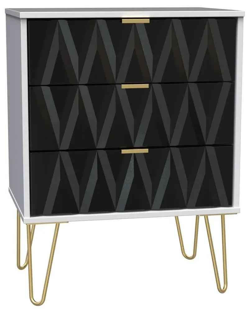 Diamond 3 Drawer Midi Chest with Hairpin Legs - Black, White