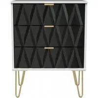 Diamond 3 Drawer Midi Chest with Hairpin Legs - Black, White