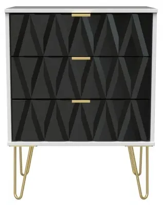 Diamond 3 Drawer Midi Chest with Hairpin Legs - Black, White