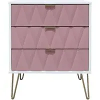 Diamond 3 Drawer Midi Chest with Hairpin Legs - Pink, White