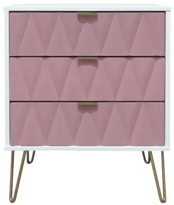 Diamond 3 Drawer Midi Chest with Hairpin Legs - Pink, White
