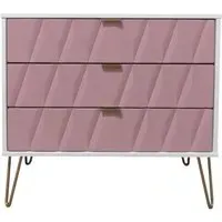 Diamond 3 Drawer Small Chest with Hairpin Legs - Pink, White