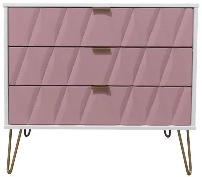 Diamond 3 Drawer Small Chest with Hairpin Legs - Pink, White