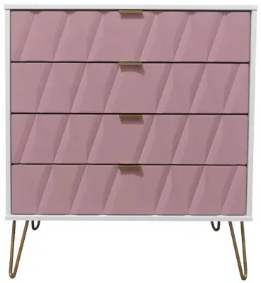 Diamond 4 Drawer Chest with Hairpin Legs - Pink, White