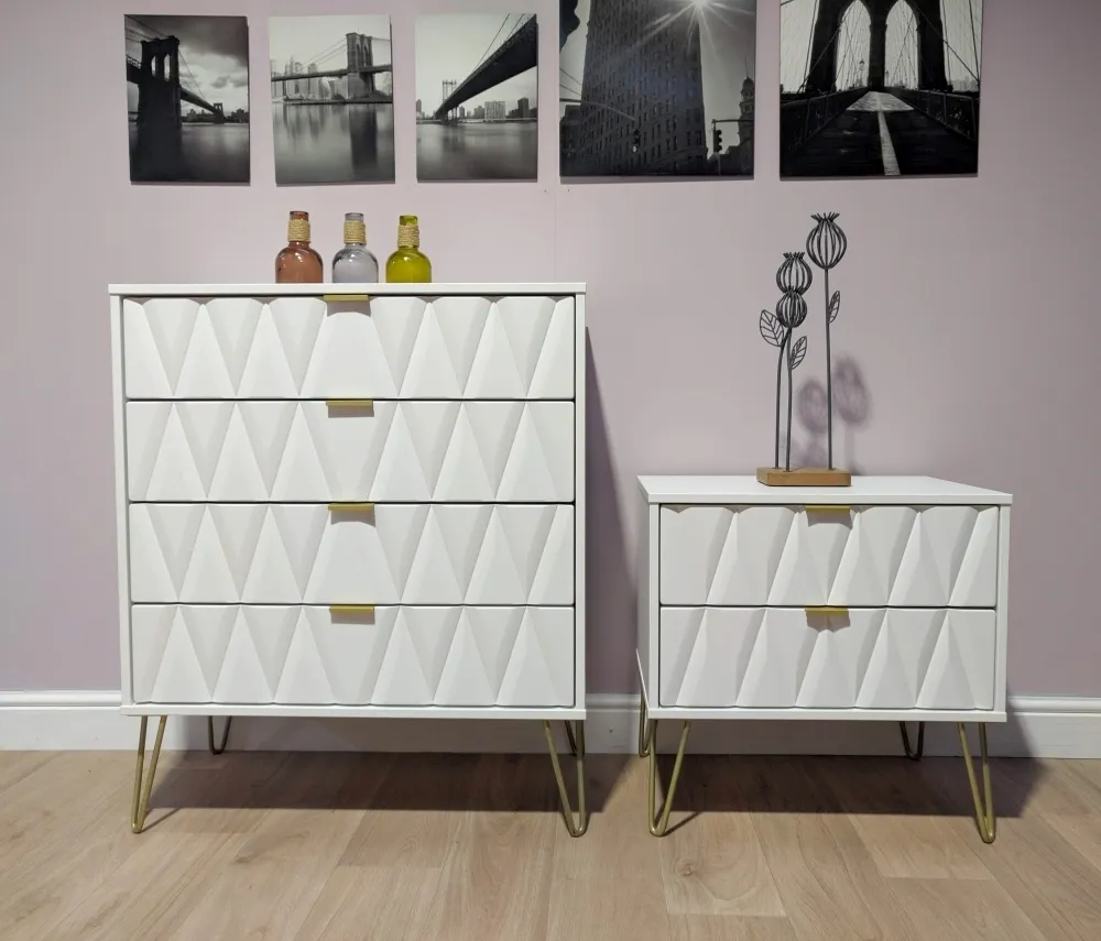Diamond 4 Drawer Chest with Hairpin Legs - White