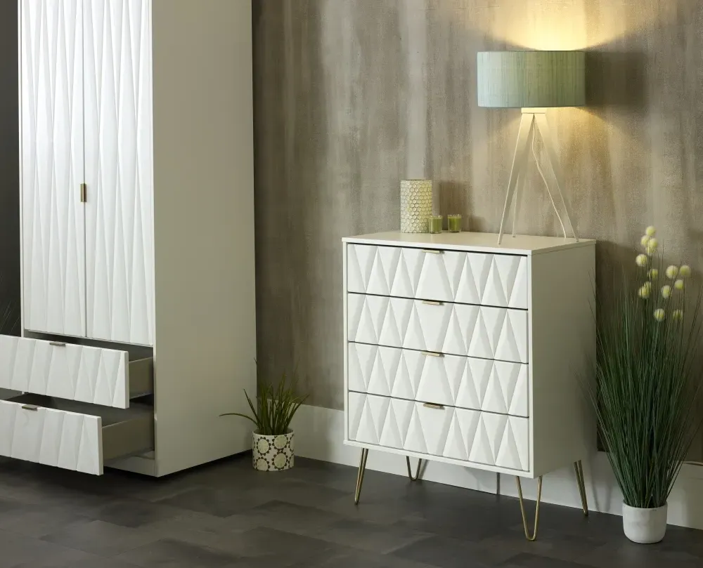 Diamond 4 Drawer Chest with Hairpin Legs - White