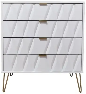 Diamond 4 Drawer Chest with Hairpin Legs - White