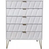 Diamond 5 Drawer Chest with Hairpin Legs - White