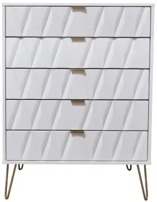 Diamond 5 Drawer Chest with Hairpin Legs - White