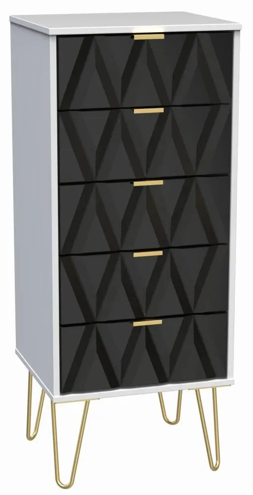 Diamond 5 Drawer Narrow Chest with Hairpin Legs - Black