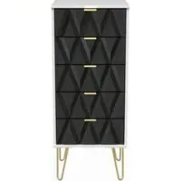 Diamond 5 Drawer Narrow Chest with Hairpin Legs - Black