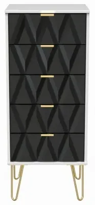 Diamond 5 Drawer Narrow Chest with Hairpin Legs - Black image