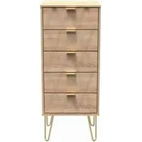 Diamond 5 Drawer Narrow Chest with Hairpin Legs - Oak
