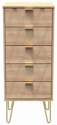 Diamond 5 Drawer Narrow Chest with Hairpin Legs - Oak image