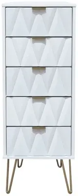Diamond 5 Drawer Narrow Chest with Hairpin Legs - White