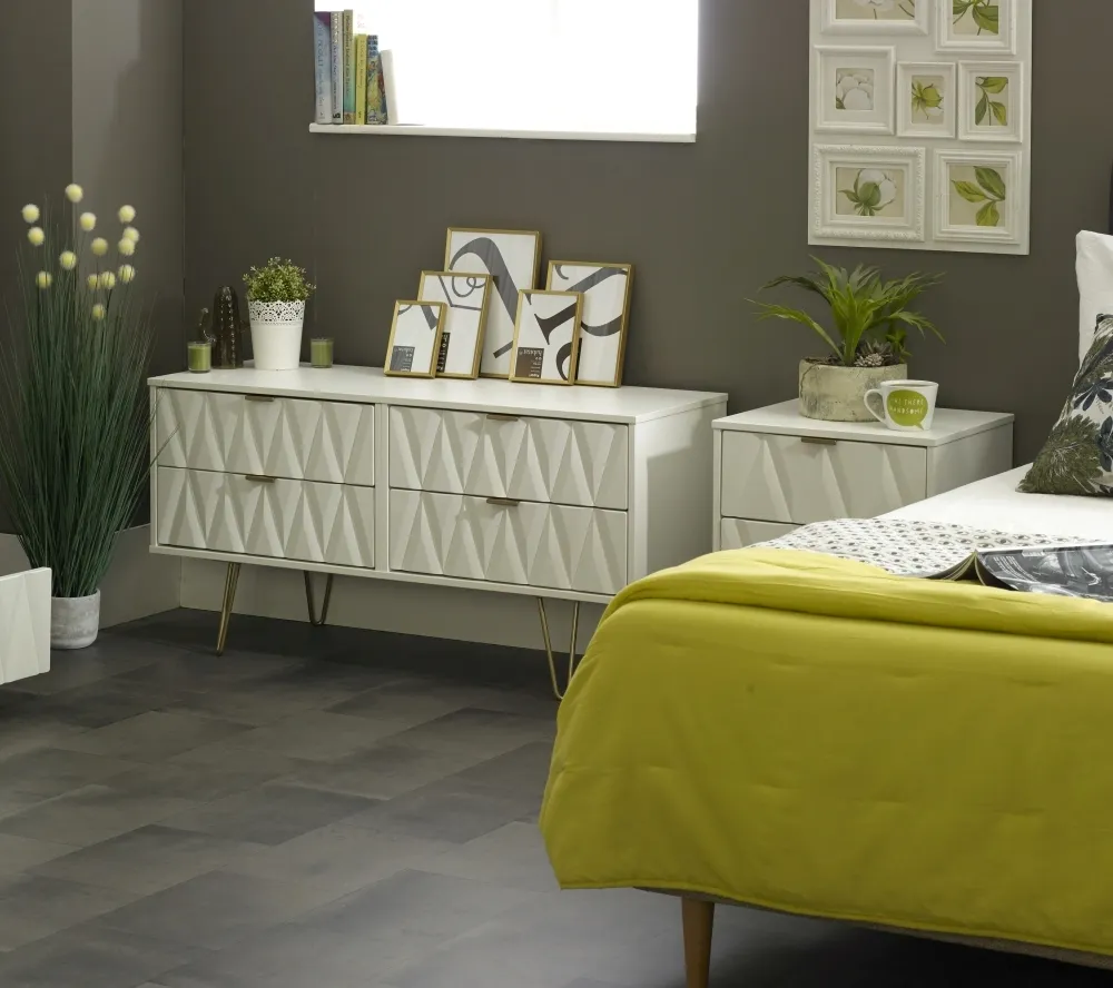 Diamond Bed Box with Hairpin Legs - White