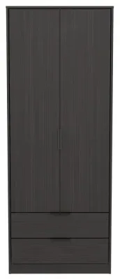 Diego 2 Door 2 Drawer Tall Wardrobe - Black image