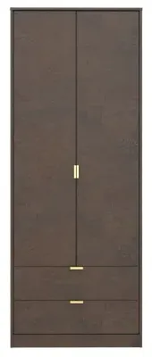 Diego 2 Door 2 Drawer Tall Wardrobe - Copper and Gold