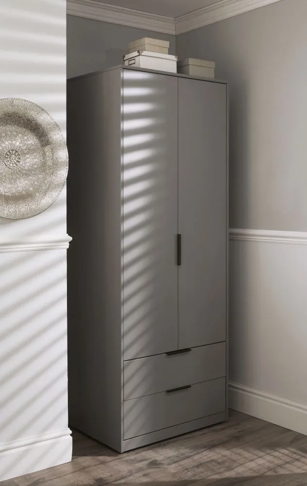 Diego 2 Door 2 Drawer Tall Wardrobe - Dust Grey, Particle Wood