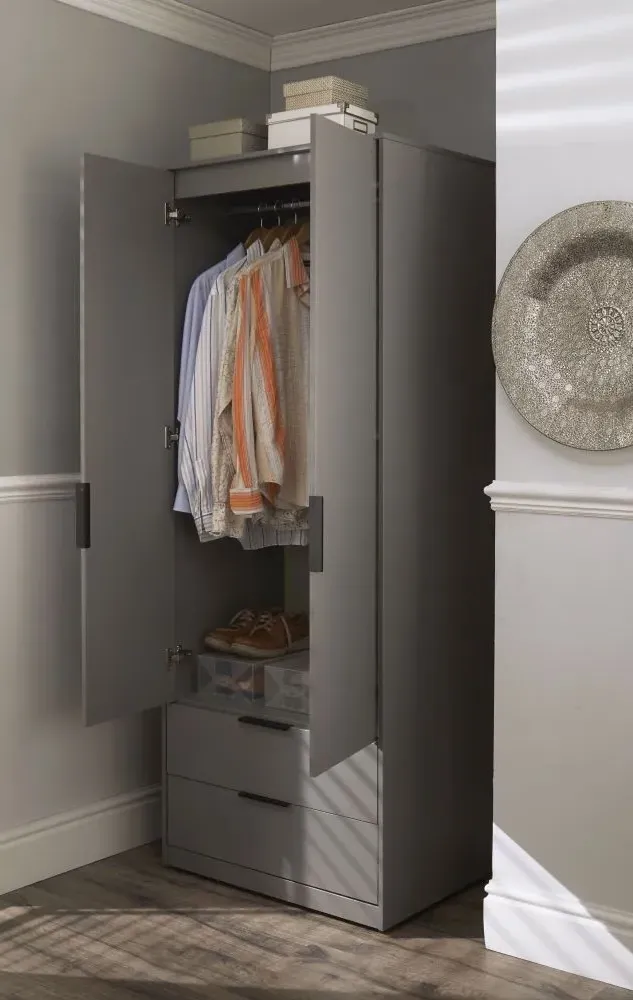 Diego 2 Door 2 Drawer Tall Wardrobe - Dust Grey, Particle Wood