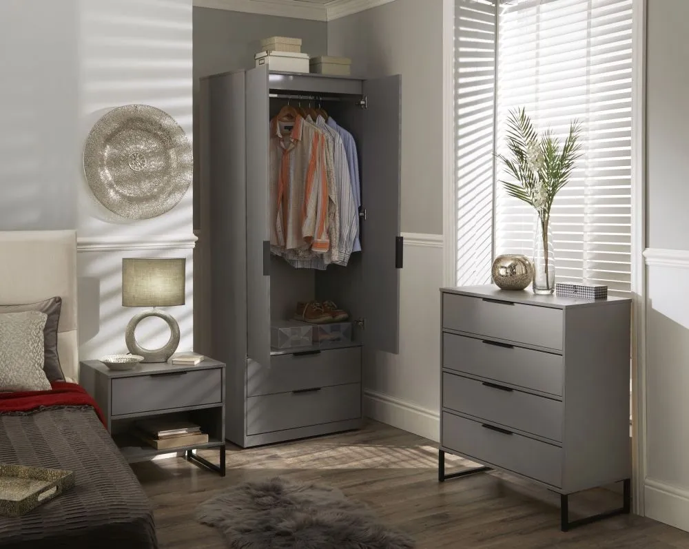 Diego 2 Door 2 Drawer Tall Wardrobe - Dust Grey, Particle Wood