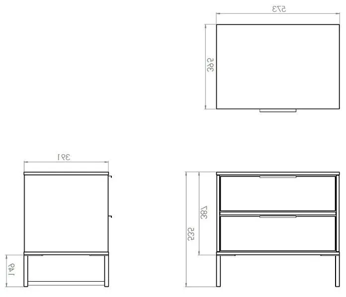 Diego 2 Drawer Bedside Cabinet - Grey, Particle Wood