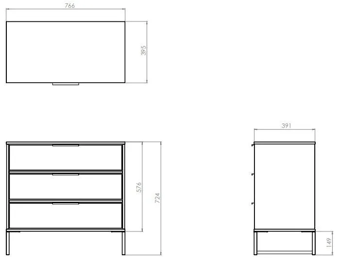 Diego 3 Drawer Chest - Grey