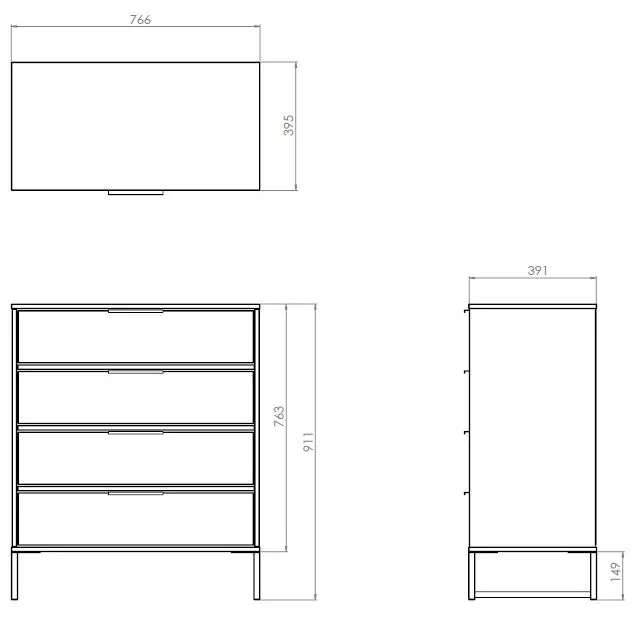Diego 4 Drawer Chest - Black, Particle Wood