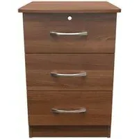 Eve 3 Drawer Bedside Cabinet with Lock - Walnut