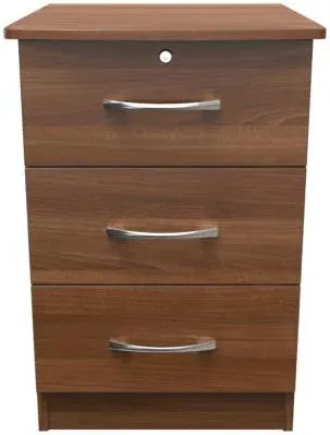 Eve 3 Drawer Bedside Cabinet with Lock - Walnut
